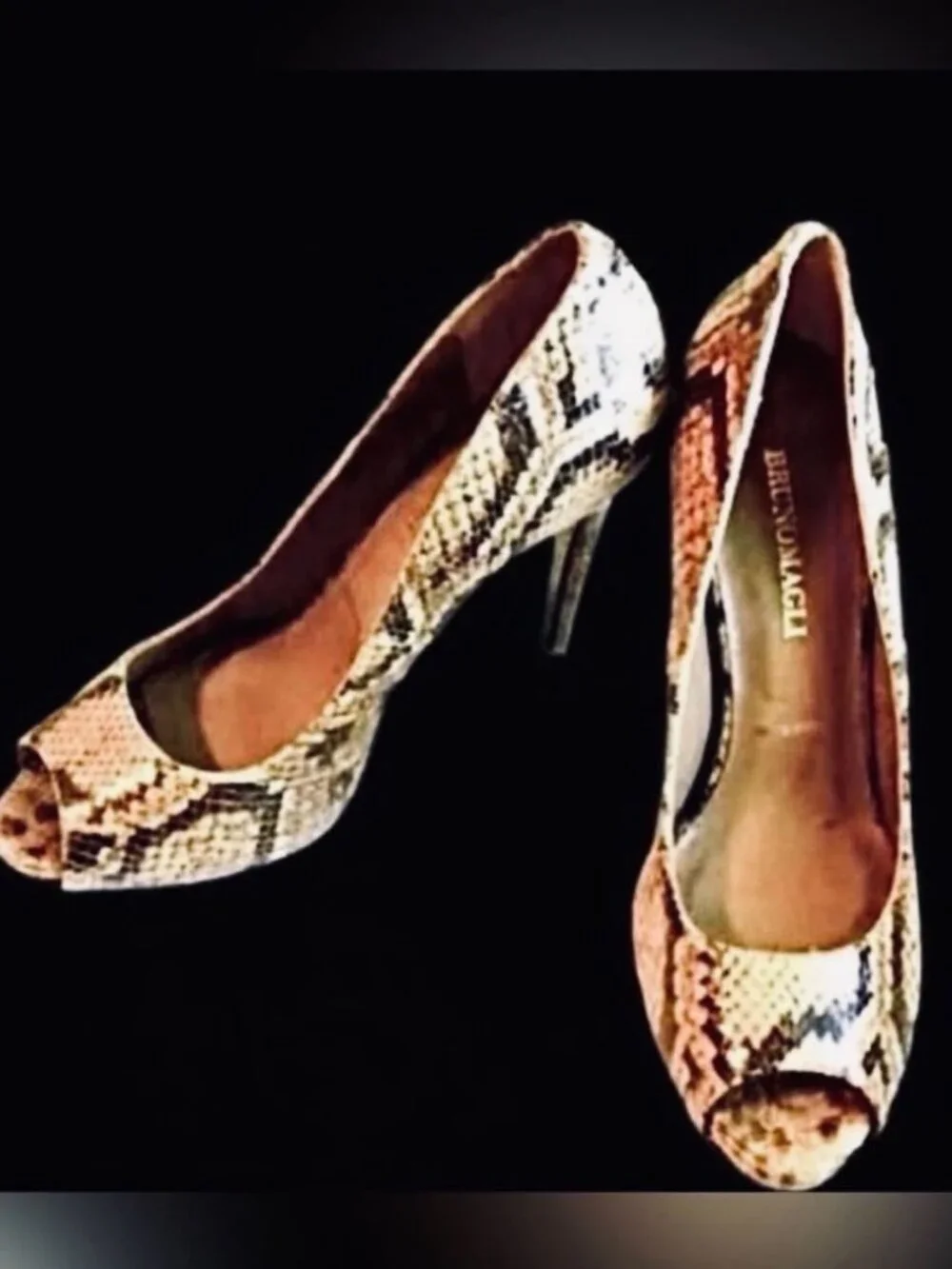 BRUNO MAGLI Vint Y2K Couture Genuine Python Stiletto Pump Peep-toe Roccio 8.5